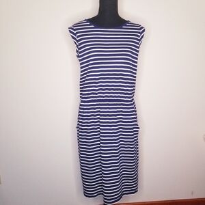 Boden Blackberry Modal Cotton Knit Sleeveless Dress Navy White Striped 8L